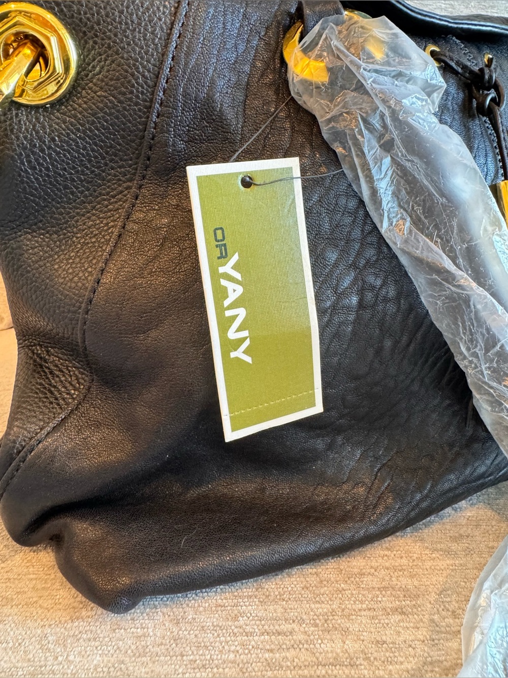 orYANY Kristen Black Lambskin Leather Tassel Satchel Bag - Gold Hardware NWT - Picture 3 of 7